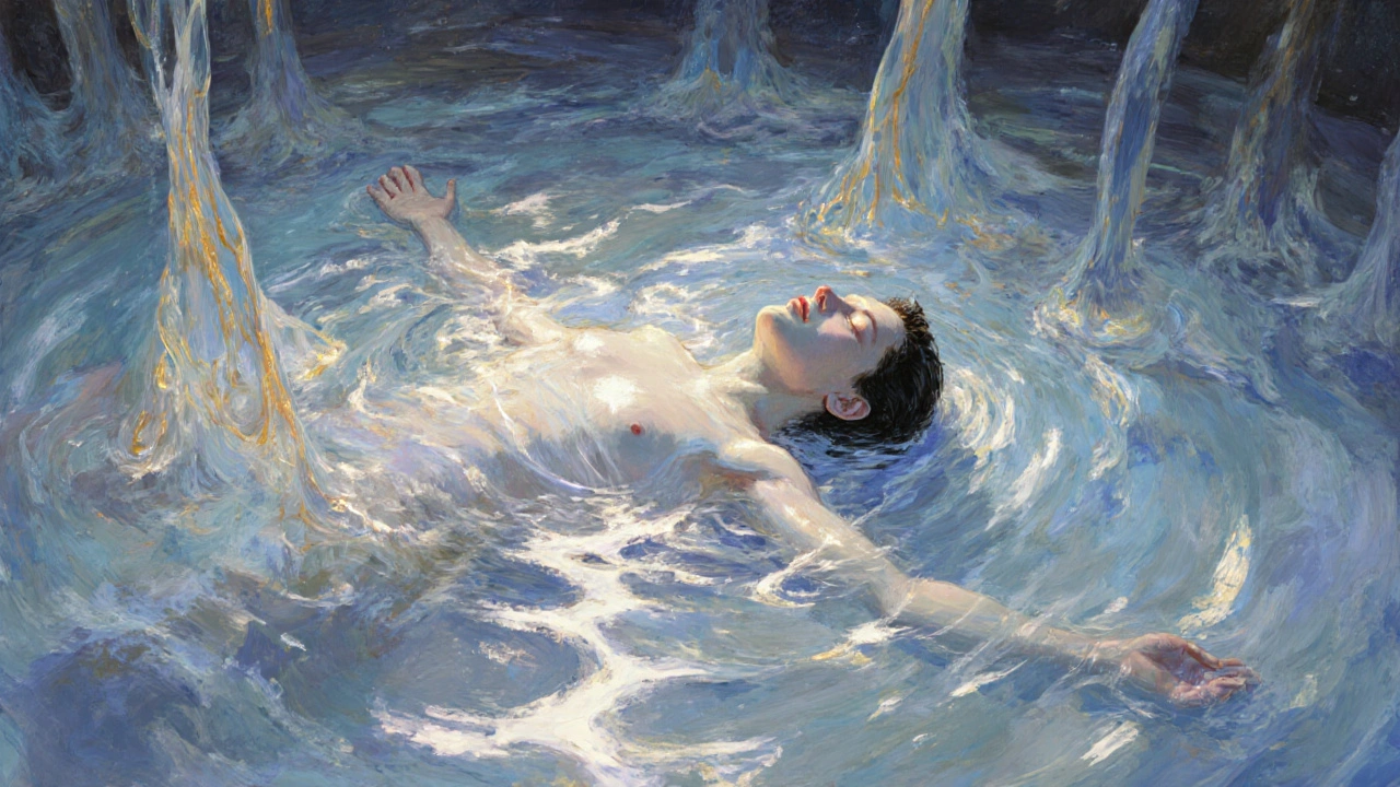 Abstract image of a person dissolving into calm, represented by flowing light and soft colors.