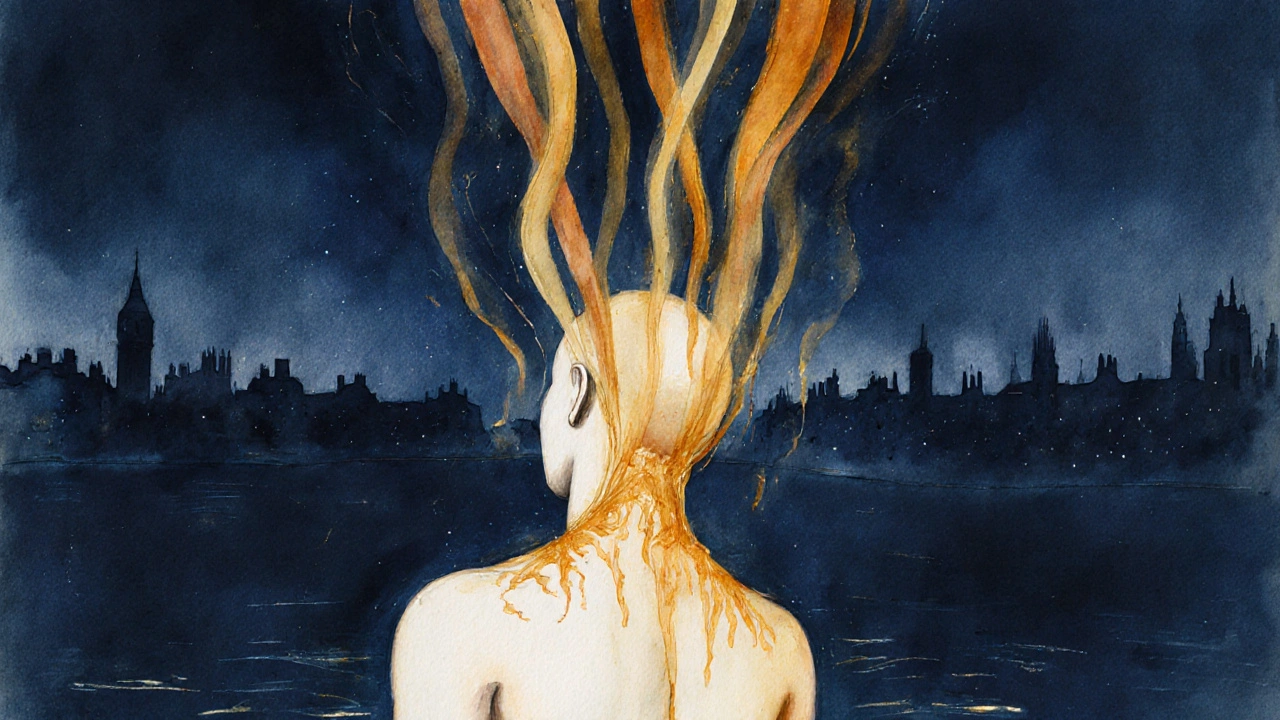 Abstract representation of stress melting from the body as warm light flows through a calm, dark space.