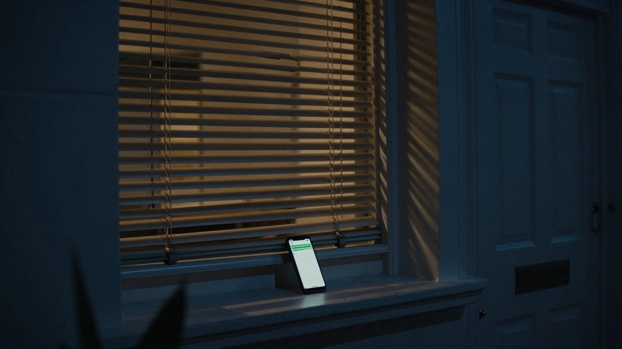 A discreet London apartment door at night with a faint glow, suggesting a private therapeutic encounter.