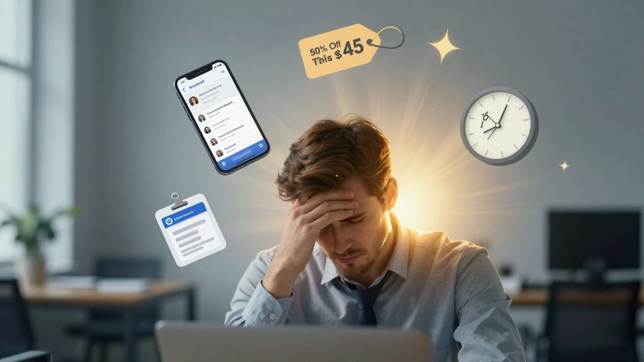 A stressed person relaxing as golden light eases tension, surrounded by symbols of affordable local massage deals.